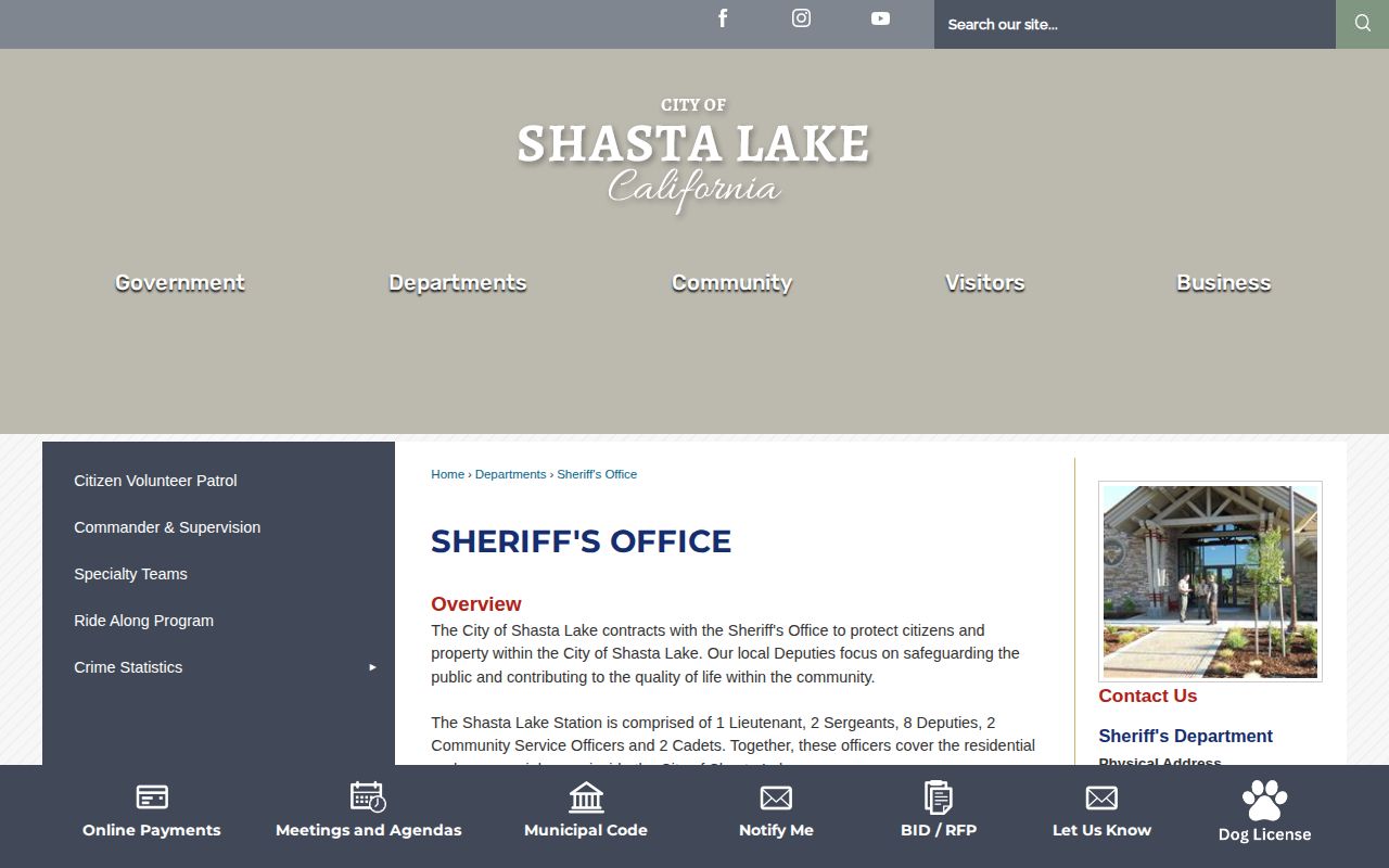 City of Shasta Lake official Sheriff's station page