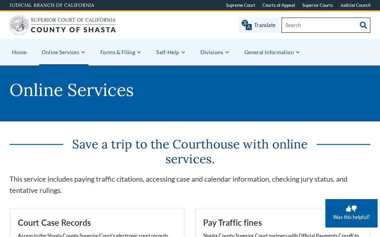 Shasta Superior Court online services