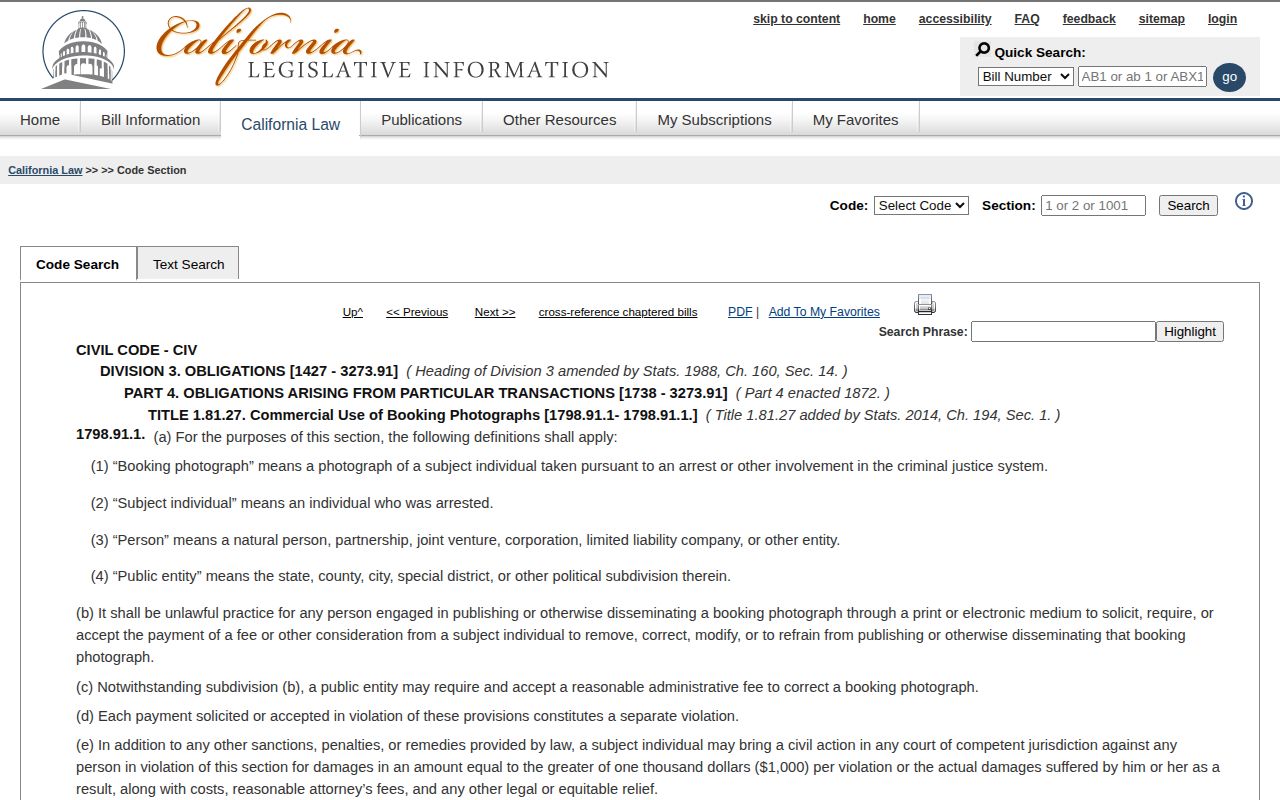 California Civil Code section 1798.91.1